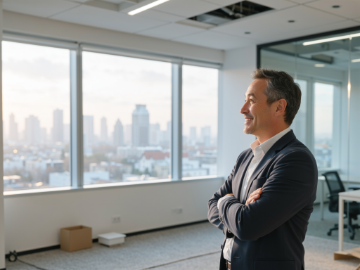 四十岁左右男性，科技公司创始人，穿着休闲商务装，背景为现代化办公室